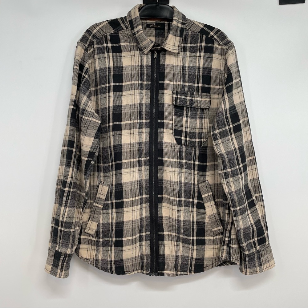 Jeremiah Mens L Flannel Shirt Jacket Long Sleeve Full Zip  Plaid